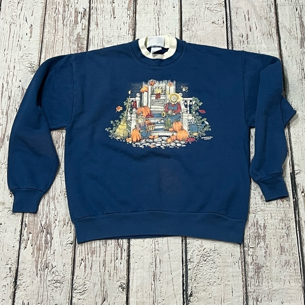 Vintage 90s Halloween Scarecrow Fall 1990s Crewneck Pullover Jumper Sweatshirt